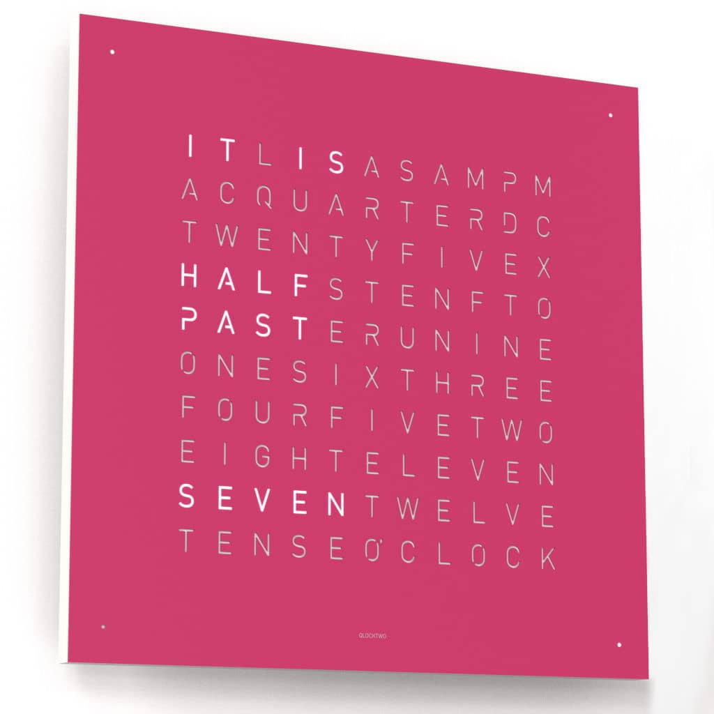 QlockTwo Classic Roestvrij Staal - Pretty Pink - Limited Edition
