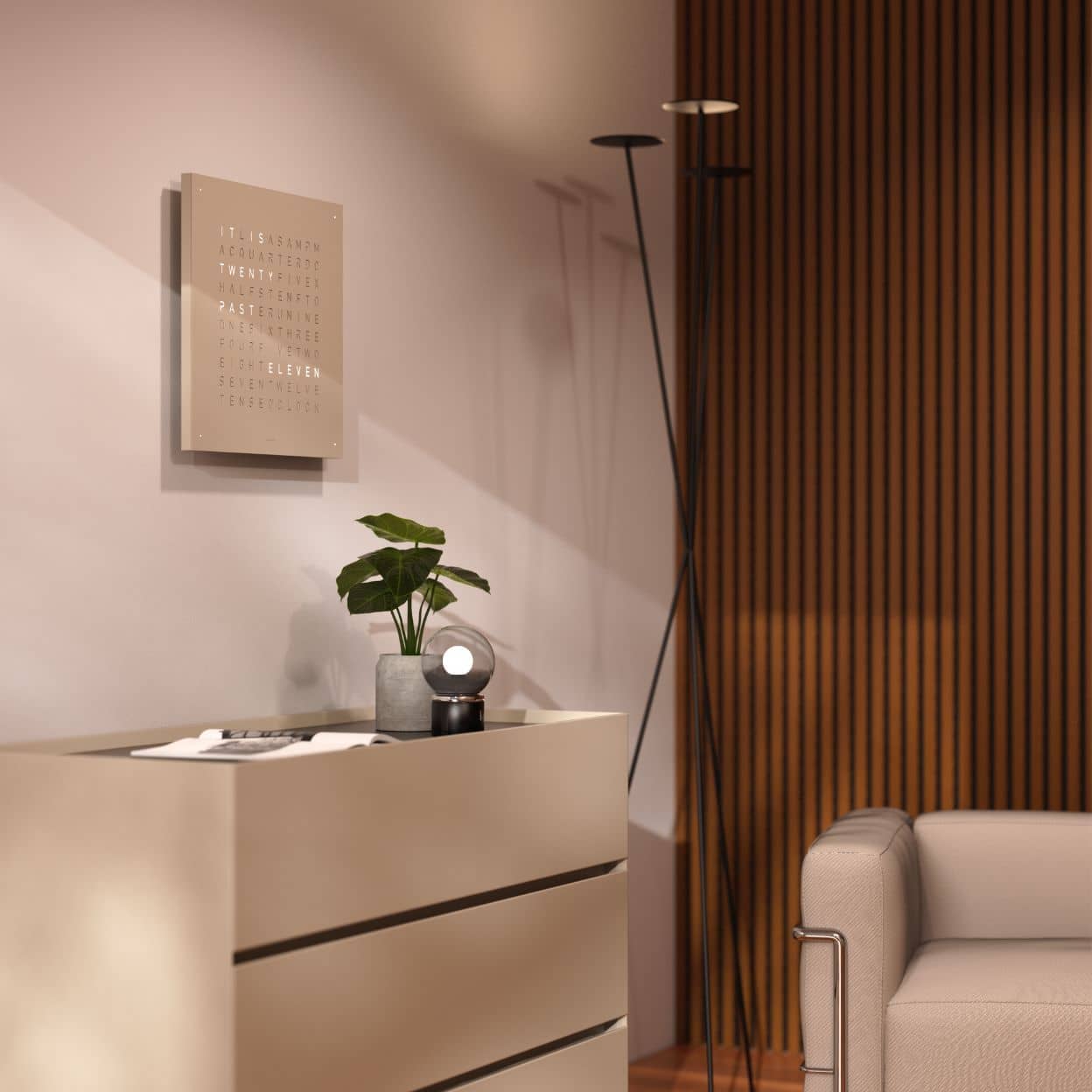 QLOCKTWO Earth 45 - Monochrome Edition - Hazelnut @ stArt to Art