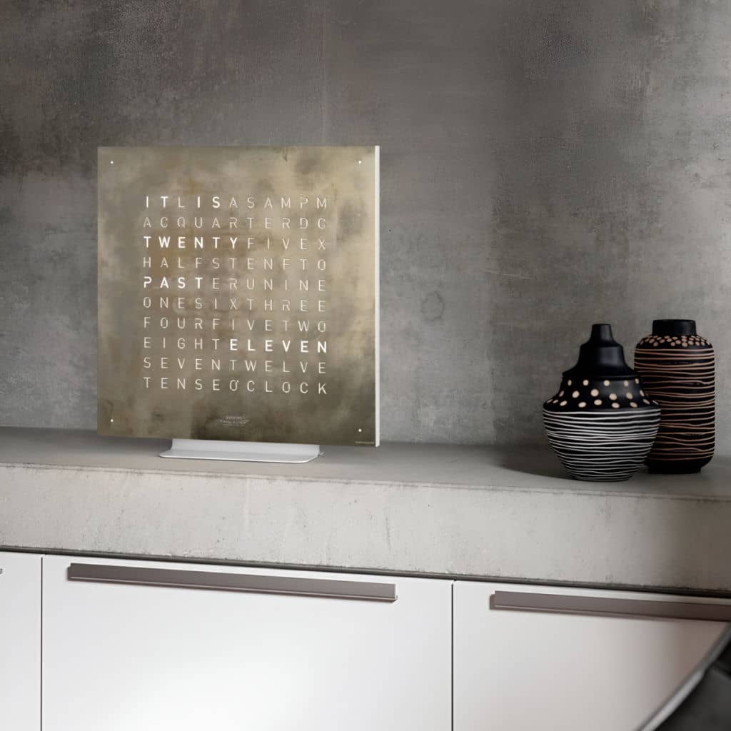 QLOCKTWO Earth 45 - Stand White - Silver & Gold @ stArt to Art