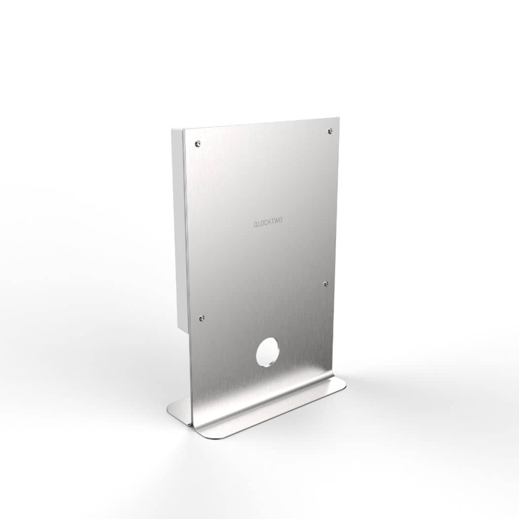 QLOCKTWO Earth 45 - Stand Stainless Steel - White @ stArt to Art